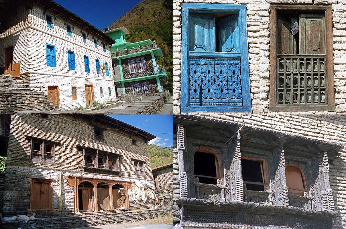 503 Dana Houses With Carved Windows We entered Dana (1450m), a long and prosperous village at 10:20, a little less than 2 hours from Ghasa.  Dana was the capital of the Mustang District until Jomsom replaced it in the early 1970s. This resulted in wealth that can still be seen in the richly carved windows.